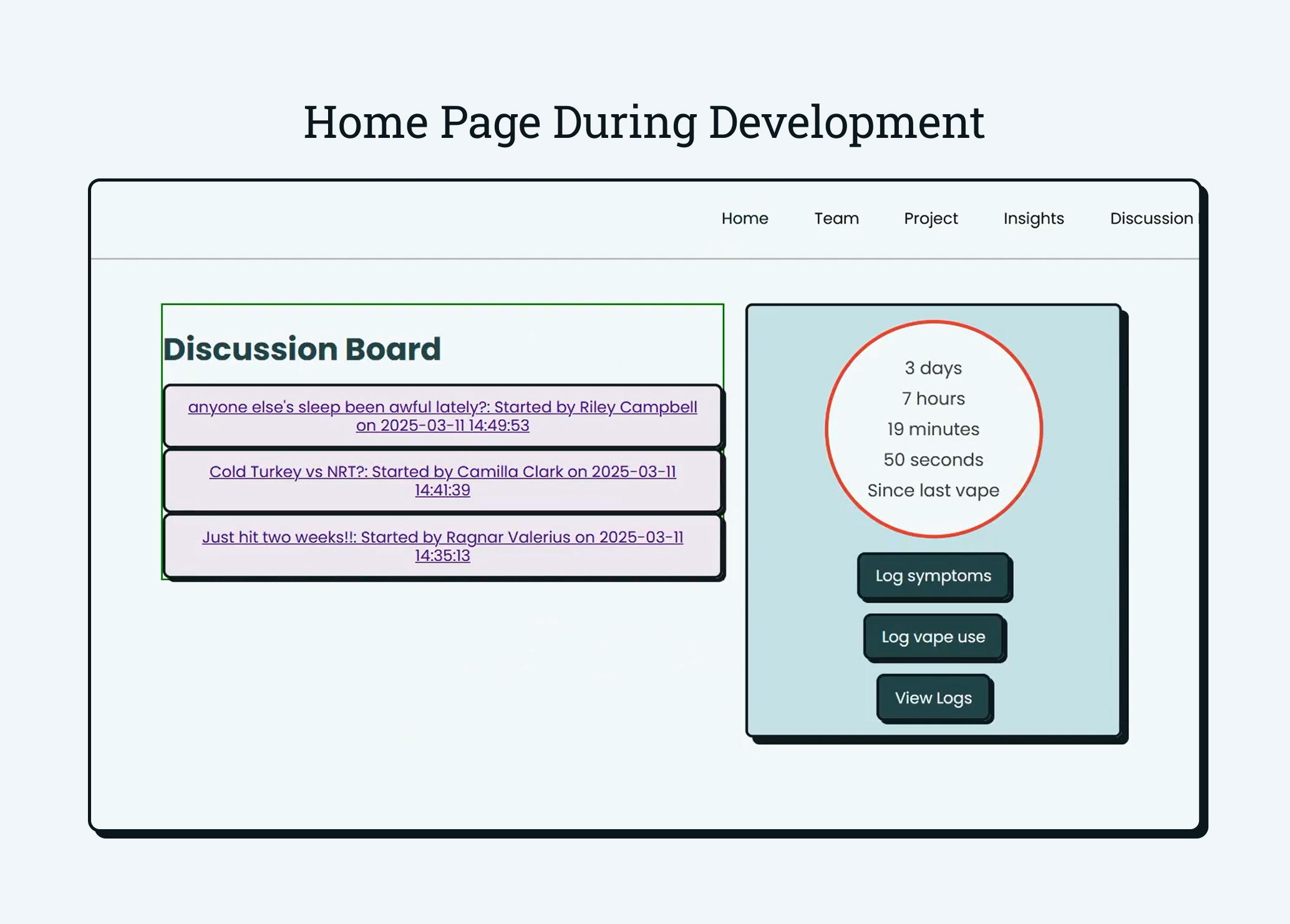 Home Page During Development