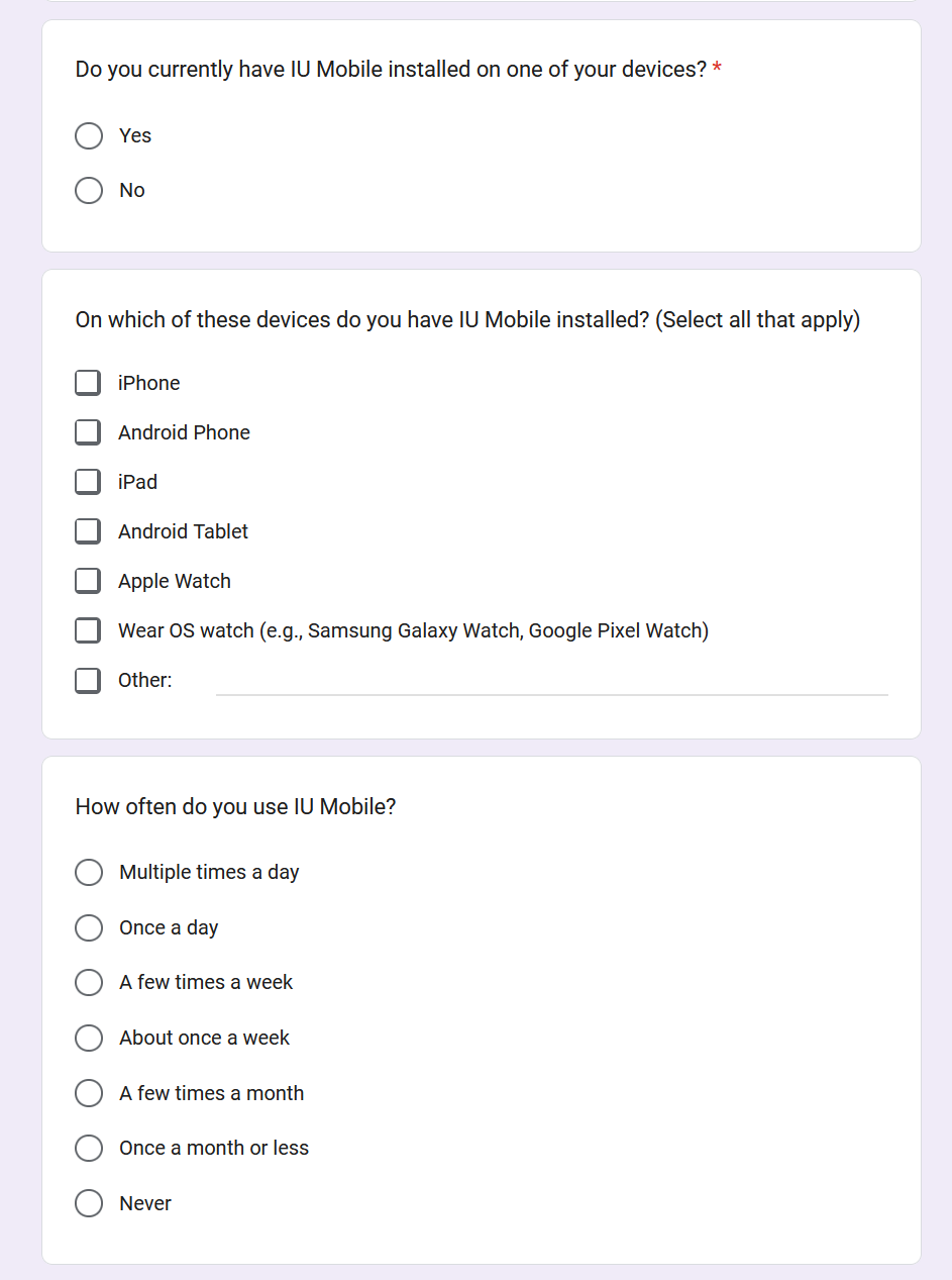 Feedback form screenshot