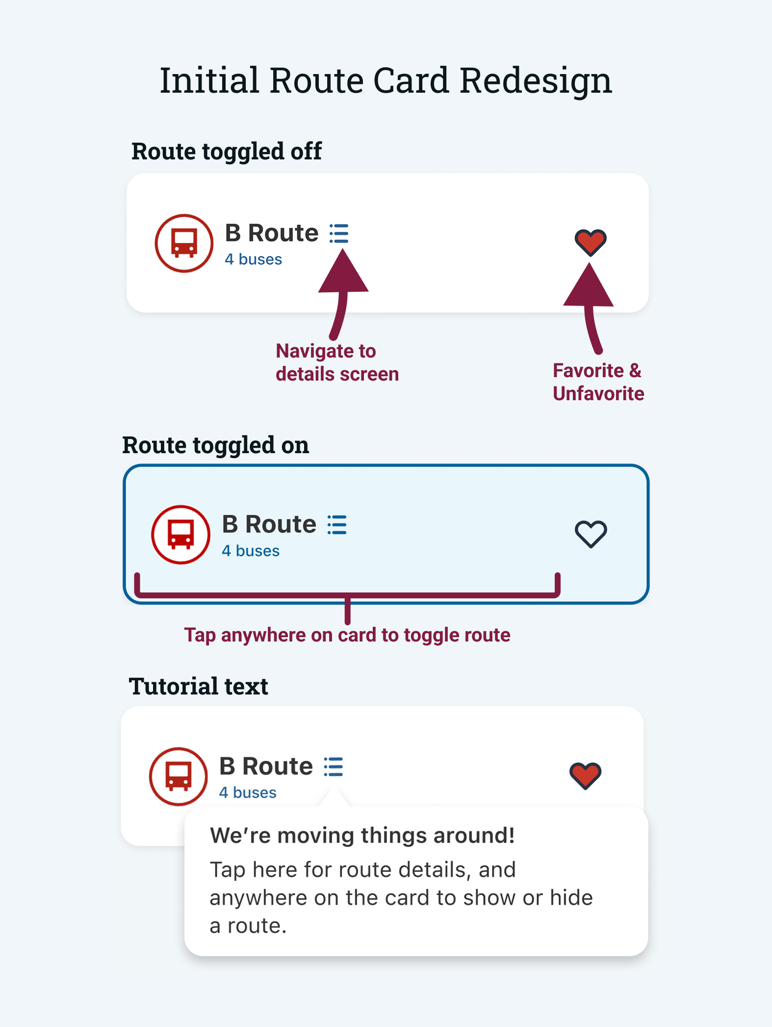 Initial ideation for the bus tracking redesign
